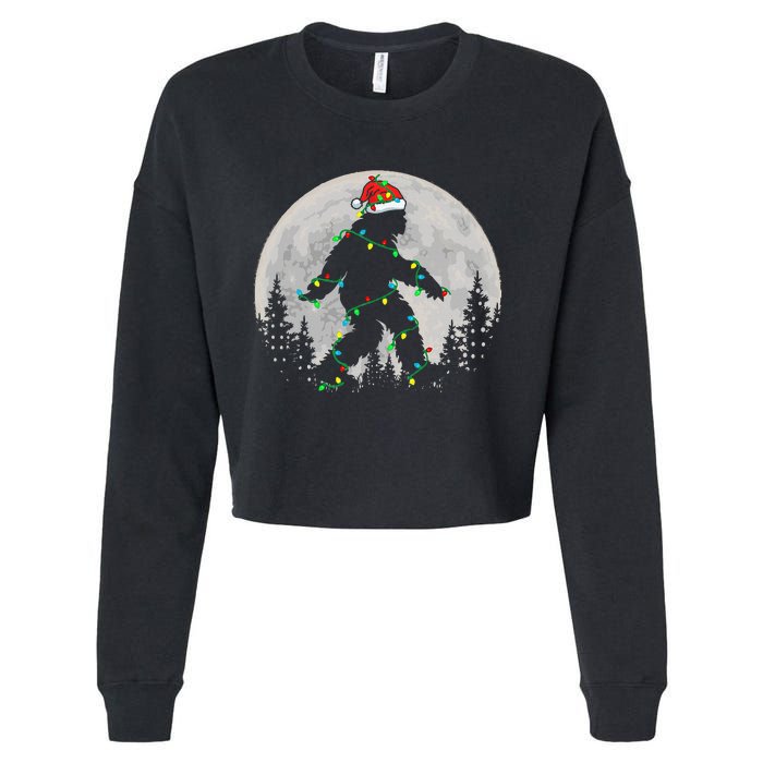 Bigfoot Santa Christmas Tree Lights Funny Xmas Sasquatch Cropped Pullover Crew