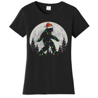 Bigfoot Santa Christmas Tree Lights Funny Xmas Sasquatch Women's T-Shirt