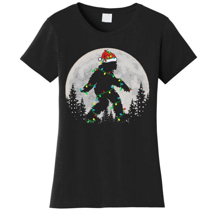 Bigfoot Santa Christmas Tree Lights Funny Xmas Sasquatch Women's T-Shirt