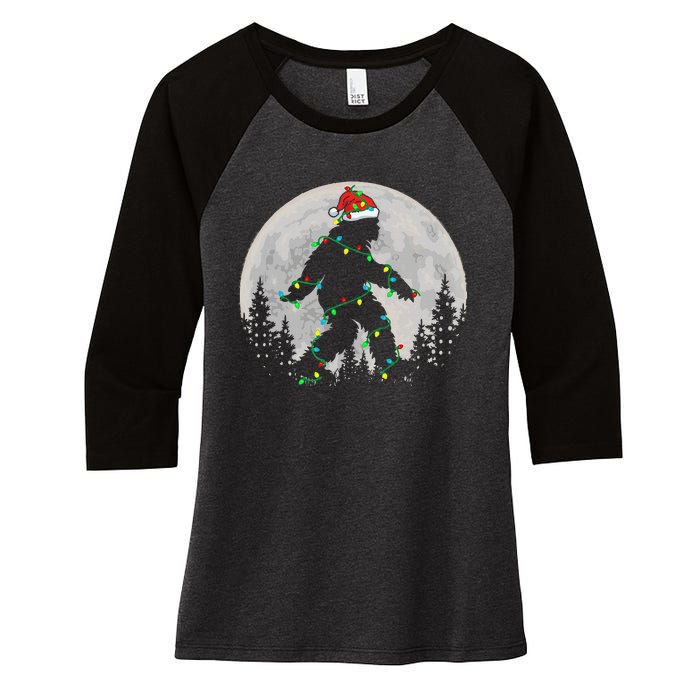 Bigfoot Santa Christmas Tree Lights Funny Xmas Sasquatch Women's Tri-Blend 3/4-Sleeve Raglan Shirt