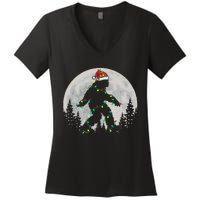 Bigfoot Santa Christmas Tree Lights Funny Xmas Sasquatch Women's V-Neck T-Shirt