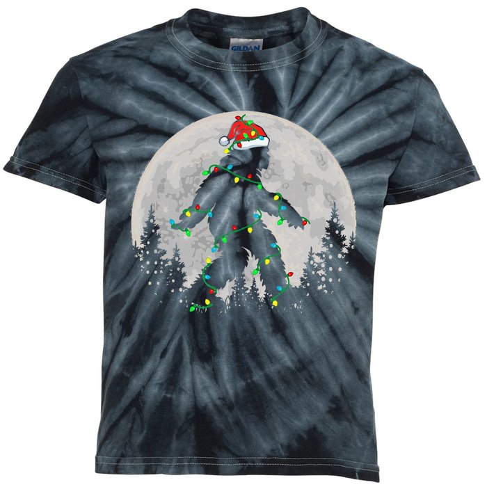 Bigfoot Santa Christmas Tree Lights Funny Xmas Sasquatch Kids Tie-Dye T-Shirt