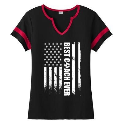 Best Soccer Coach Ever American Flag Ladies Halftime Notch Neck Tee