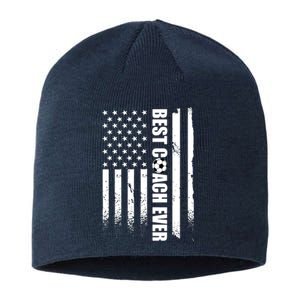 Best Soccer Coach Ever American Flag Sustainable Beanie