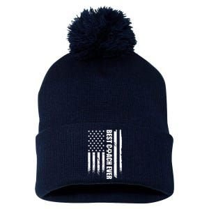 Best Soccer Coach Ever American Flag Pom Pom 12in Knit Beanie