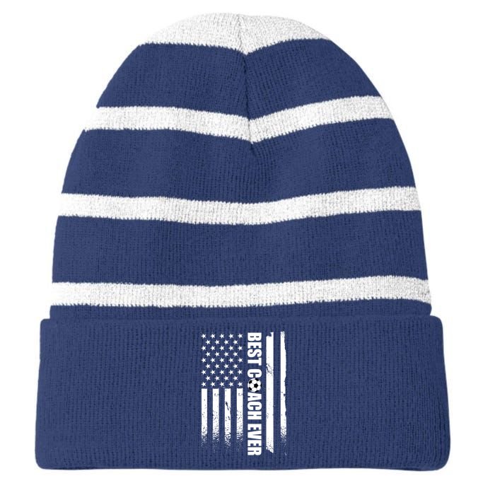 Best Soccer Coach Ever American Flag Striped Beanie with Solid Band