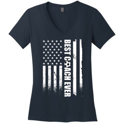 Best Soccer Coach Ever American Flag Women's V-Neck T-Shirt