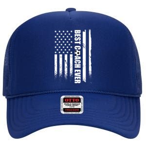 Best Soccer Coach Ever American Flag High Crown Mesh Back Trucker Hat