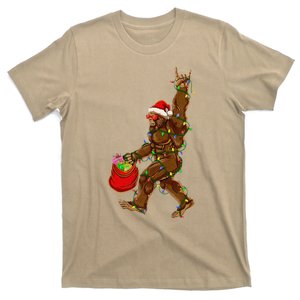 Bigfoot Santa Christmas Lights Rock Funny Sasquatch Believe T-Shirt