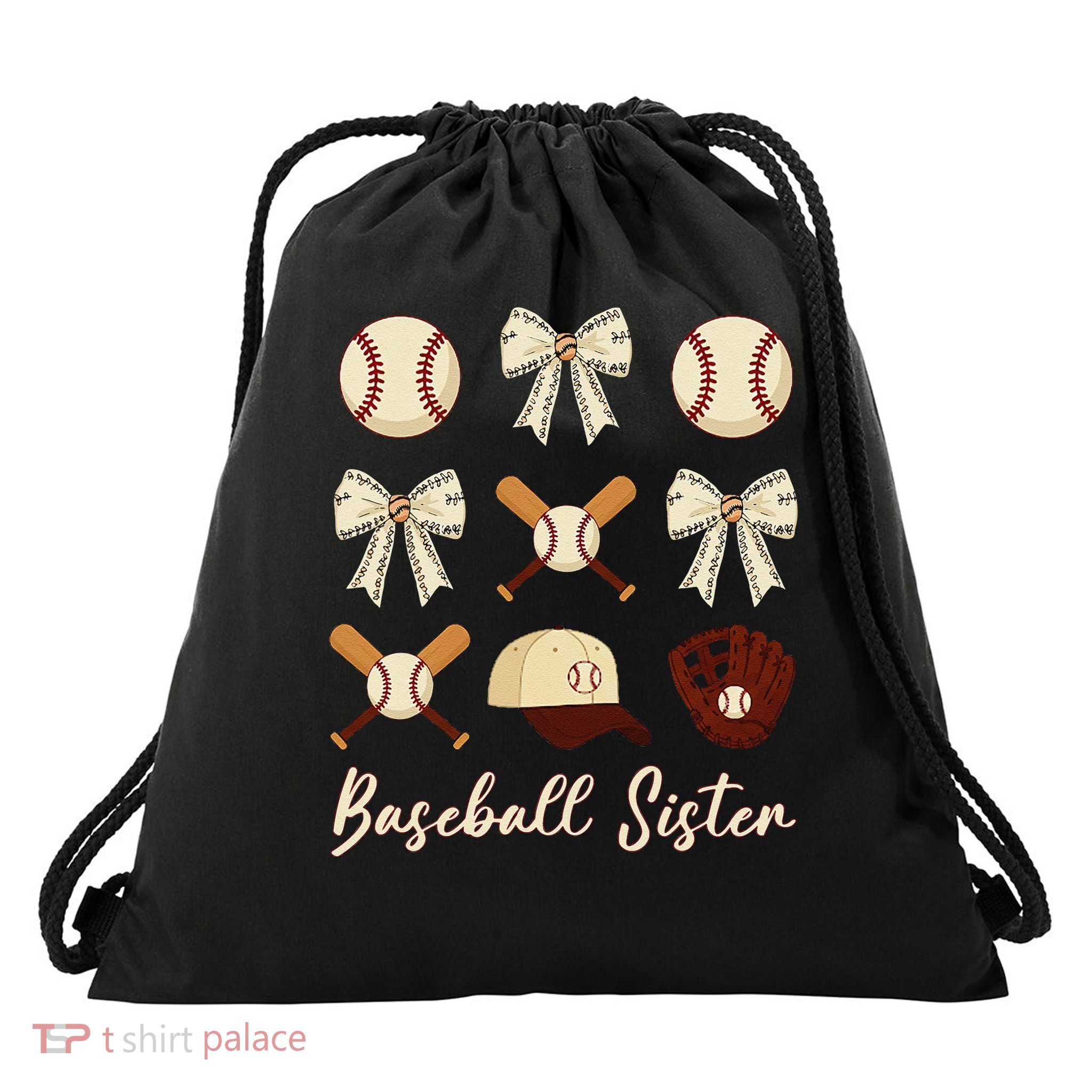 Baseball Sister Coquette Bow Cheer Baseball Drawstring Bag