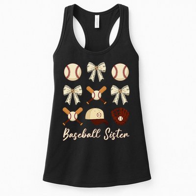 Baseball Sister Coquette Bow Cheer Baseball Womens Tank Top