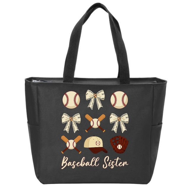Baseball Sister Coquette Bow Cheer Baseball Zip Tote Bag