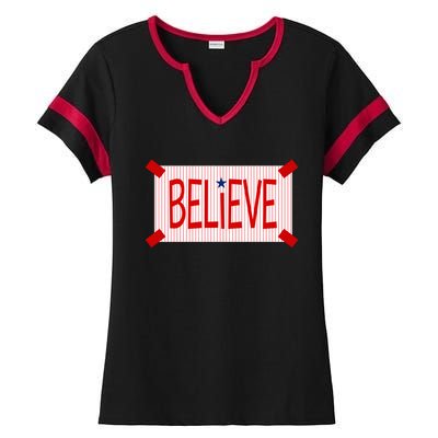 Believe Philadelphia Baseball Fan Ladies Halftime Notch Neck Tee