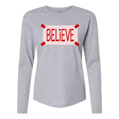 Believe Philadelphia Baseball Fan Womens Cotton Relaxed Long Sleeve T-Shirt