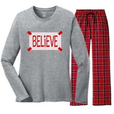 Believe Philadelphia Baseball Fan Women's Long Sleeve Flannel Pajama Set 