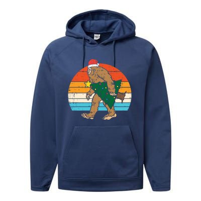 Bigfoot Sasquatch Christmas Tree Funny Xmas Pajamas Pjs Gift Performance Fleece Hoodie