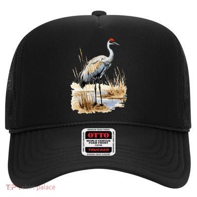 birding sandhill crane nebraska Sandhill cranes High Crown Mesh Back Trucker Hat