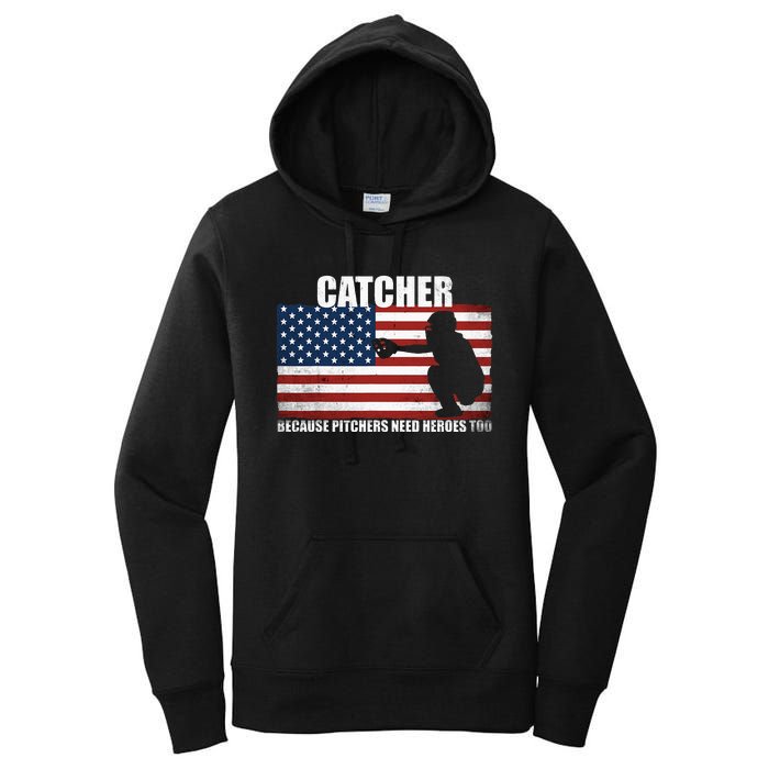 Baseball Softball Catcher Because Pitchers Need Heros Too Women's Pullover Hoodie