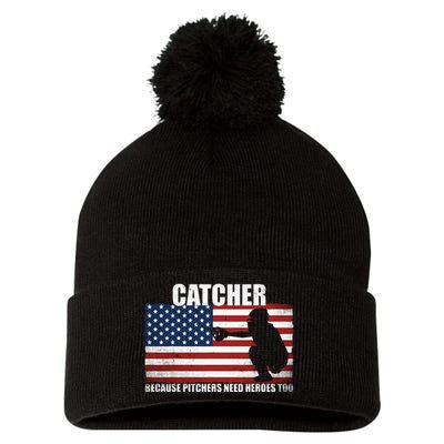 Baseball Softball Catcher Because Pitchers Need Heros Too Pom Pom 12in Knit Beanie