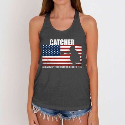 Baseball Softball Catcher Because Pitchers Need Heros Too Women's Knotted Racerback Tank