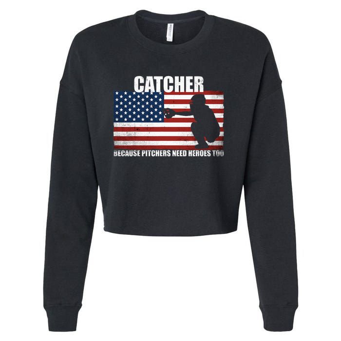 Baseball Softball Catcher Because Pitchers Need Heros Too Cropped Pullover Crew