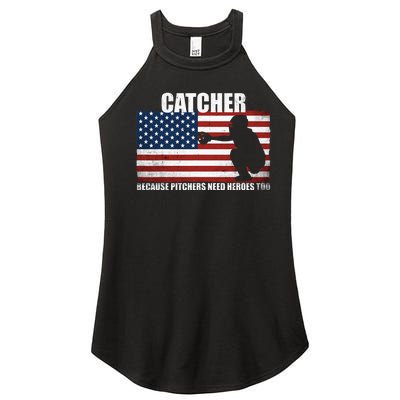 Baseball Softball Catcher Because Pitchers Need Heros Too Women's Perfect Tri Rocker Tank