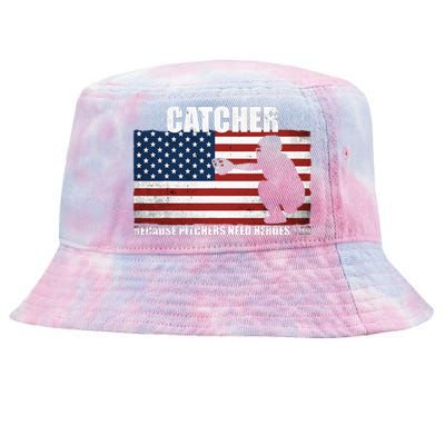 Baseball Softball Catcher Because Pitchers Need Heros Too Tie-Dyed Bucket Hat