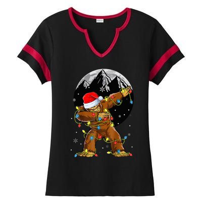 Bigfoot Santa Christmas Tree Lights Xmas Sasquatch Ladies Halftime Notch Neck Tee