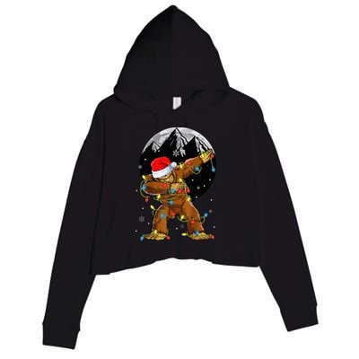 Bigfoot Santa Christmas Tree Lights Xmas Sasquatch Crop Fleece Hoodie