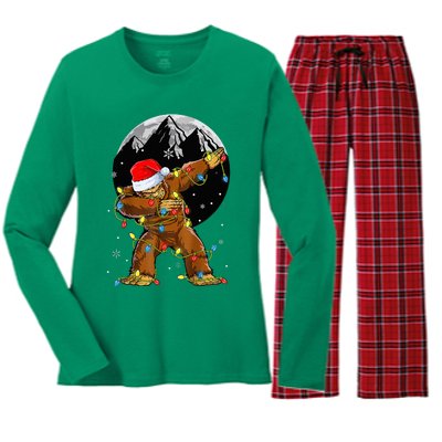 Bigfoot Santa Christmas Tree Lights Xmas Sasquatch Women's Long Sleeve Flannel Pajama Set 