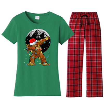 Bigfoot Santa Christmas Tree Lights Xmas Sasquatch Women's Flannel Pajama Set