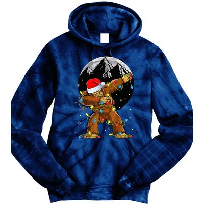 Bigfoot Santa Christmas Tree Lights Xmas Sasquatch Tie Dye Hoodie