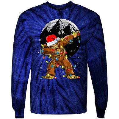 Bigfoot Santa Christmas Tree Lights Xmas Sasquatch Tie-Dye Long Sleeve Shirt