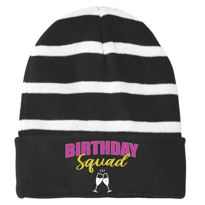 Birthday Squad Champagne Toast Striped Beanie with Solid Band