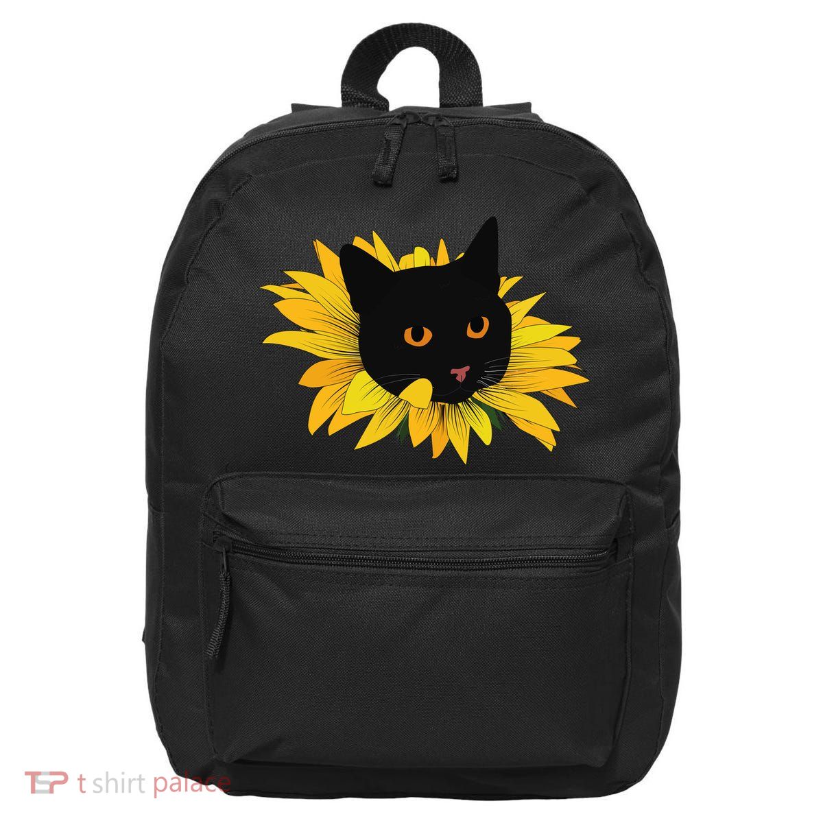 Black Sunflower Cat Cute 16 in Basic Backpack