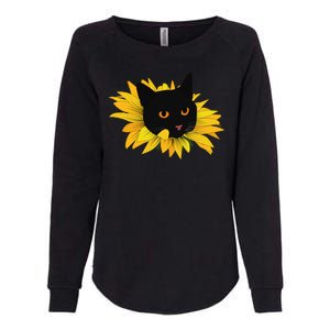 Black Sunflower Cat Cute Womens California Wash Sweatshirt