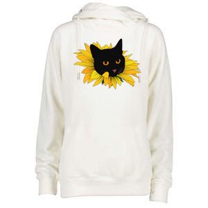 Black Sunflower Cat Cute Womens Funnel Neck Pullover Hood