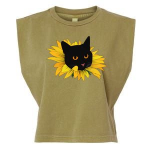 Black Sunflower Cat Cute Garment-Dyed Women's Muscle Tee