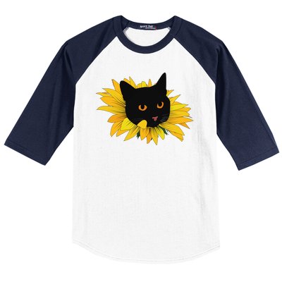 Black Sunflower Cat Cute Baseball Sleeve Shirt