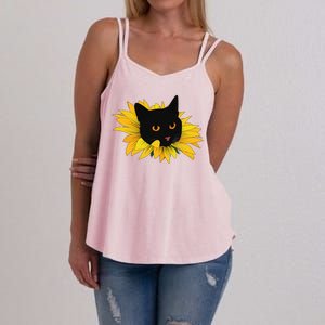 Black Sunflower Cat Cute Women's Strappy Tank