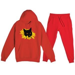 Black Sunflower Cat Cute Premium Hooded Sweatsuit Set