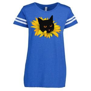 Black Sunflower Cat Cute Enza Ladies Jersey Football T-Shirt