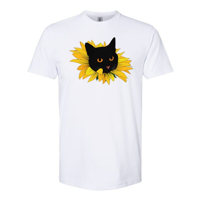 Black Sunflower Cat Cute Softstyle CVC T-Shirt