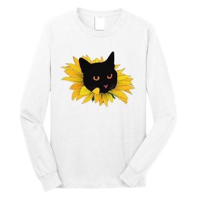 Black Sunflower Cat Cute Long Sleeve Shirt