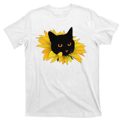 Black Sunflower Cat Cute T-Shirt