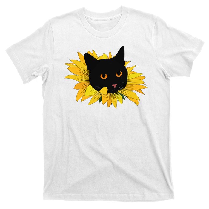 Black Sunflower Cat Cute T-Shirt