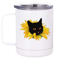 Black Sunflower Cat Cute 12 oz Stainless Steel Tumbler Cup