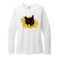 Black Sunflower Cat Cute Womens CVC Long Sleeve Shirt