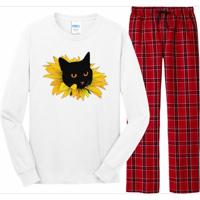 Black Sunflower Cat Cute Long Sleeve Pajama Set