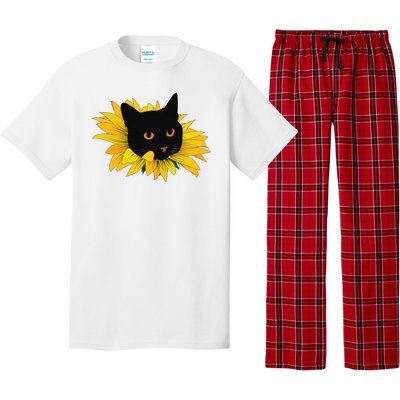 Black Sunflower Cat Cute Pajama Set